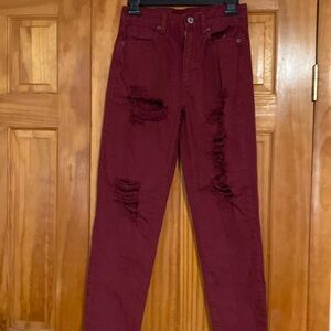 American Eagle Maroon Ripped Mom Jeans Size 2